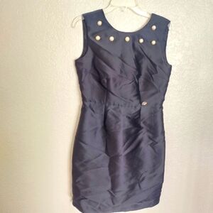 Blumarine pearl neck buttoned knee length pencil cocktail black dress sz 44/L